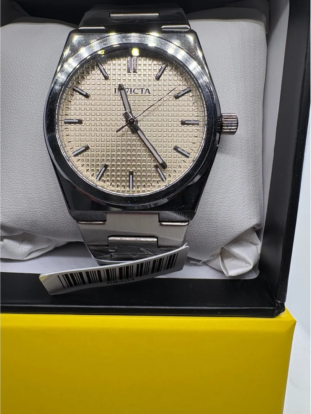 Invicta Men's Stainless Steel Analog Watch with Beige Textured Dial, Model 69404
